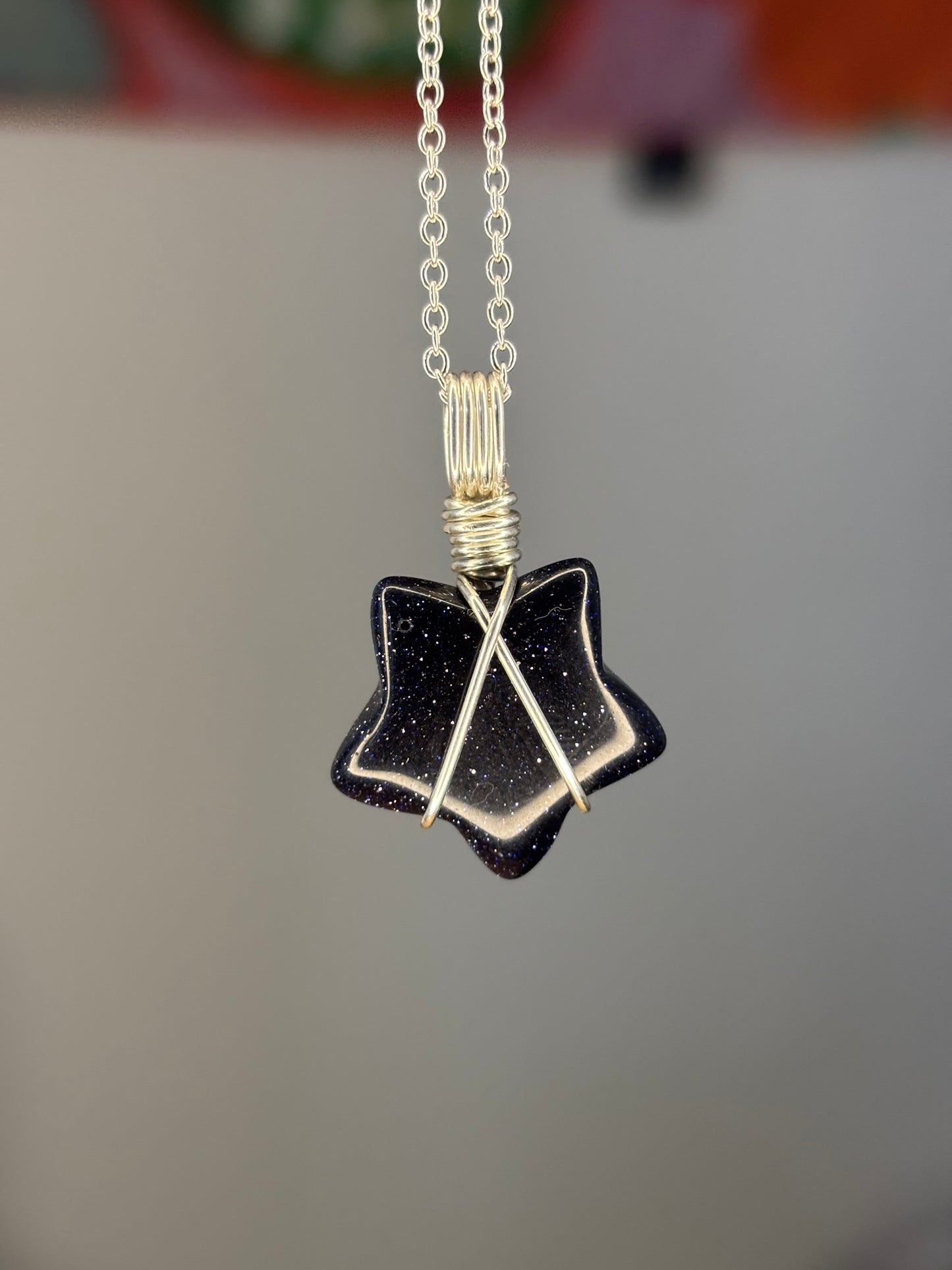 Blue Goldstone Star Necklace