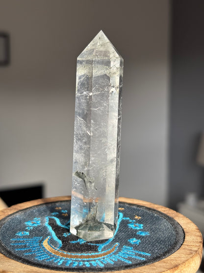 Clear Quartz Tower With Black tourmaline