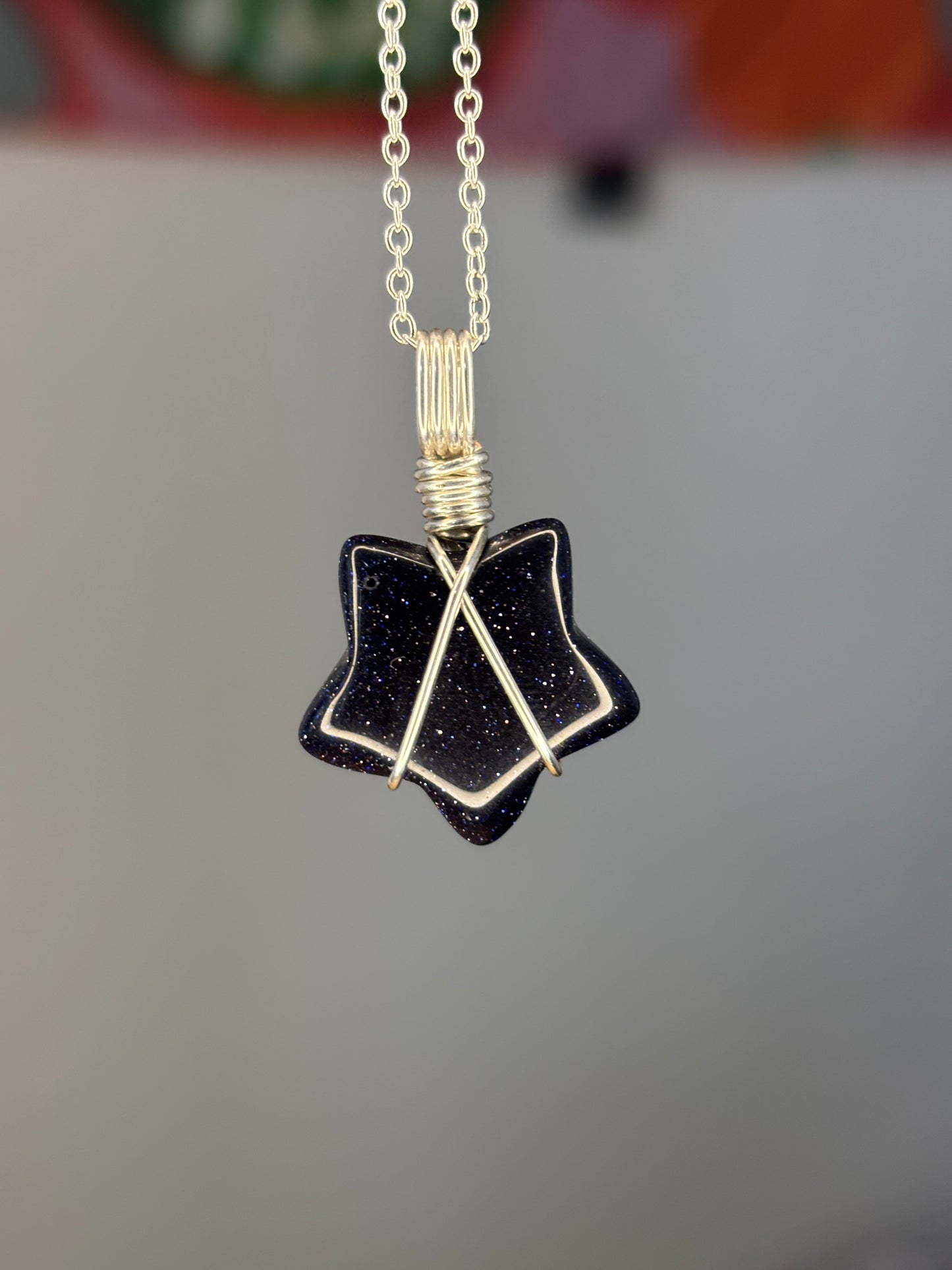 Blue Goldstone Star Necklace