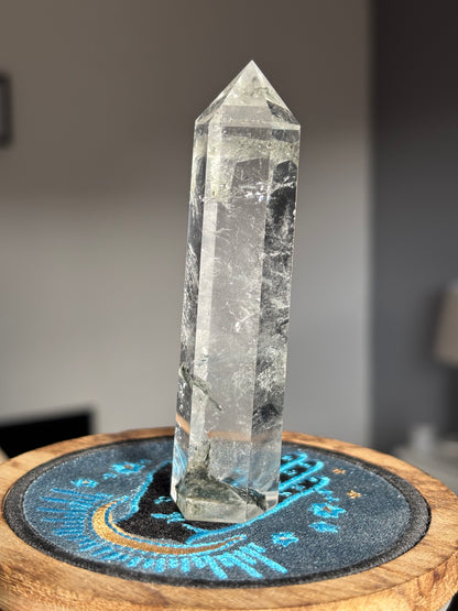 Clear Quartz Tower With Black tourmaline