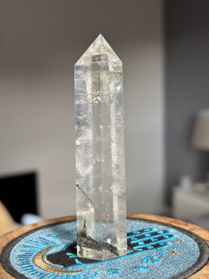 Clear Quartz Tower With Black tourmaline