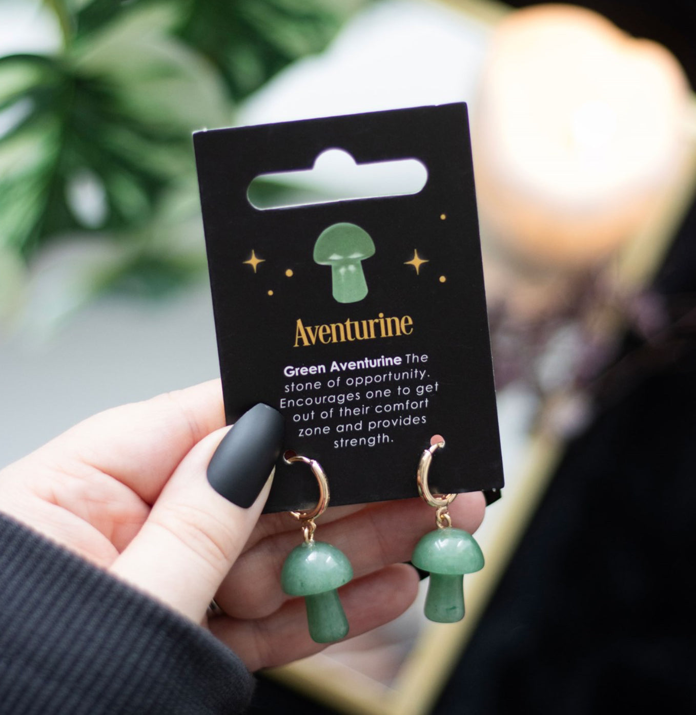 Aventurine Crystal Mushroom Earrings