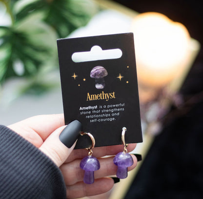 Amethyst Crystal Mushroom Earrings