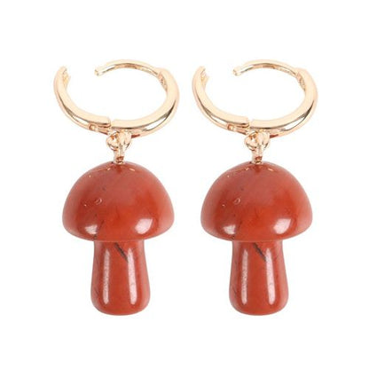 Red Jasper Crystal Mushroom Earrings