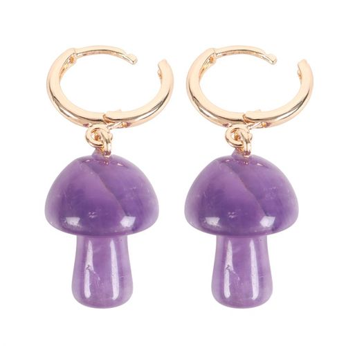 Amethyst Crystal Mushroom Earrings